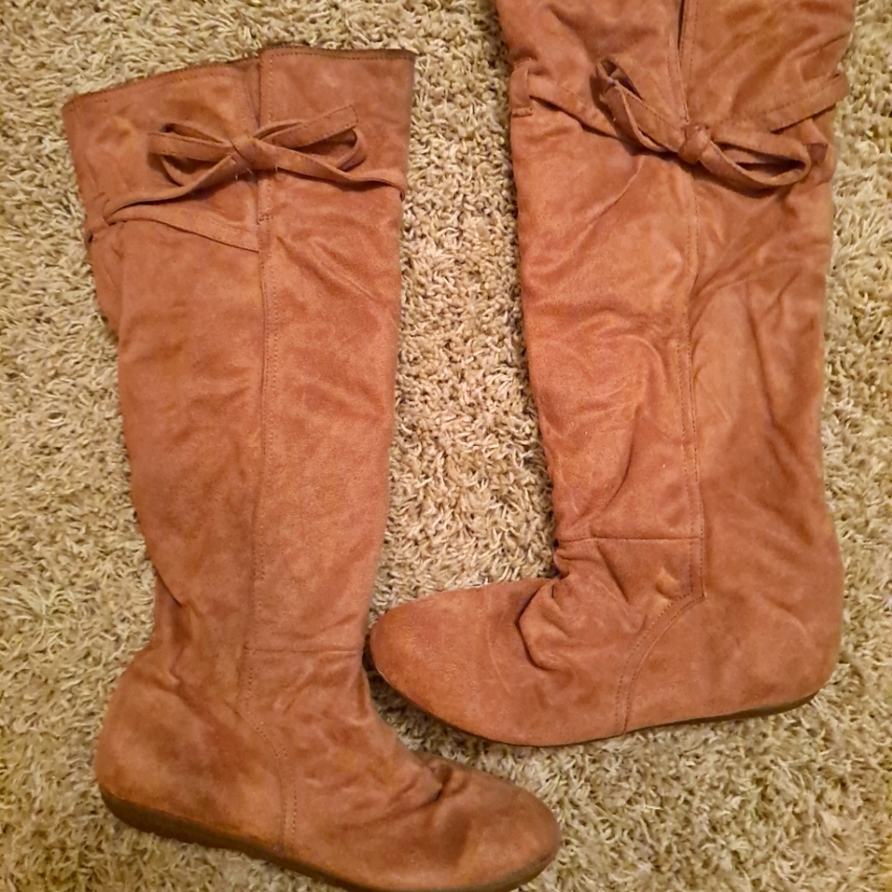Knee high suede camel boots